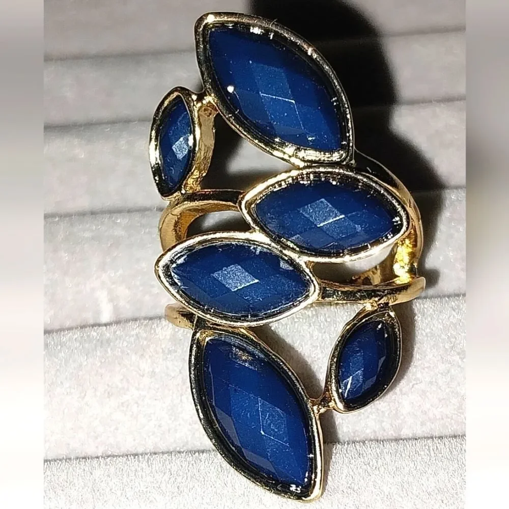 Navy Geometric Personality Versatile Leaf Single Ring Female